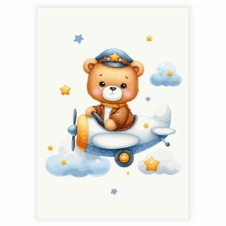 Teddybär der Pilot mit Stern auf beigem Hintergrund - Poster