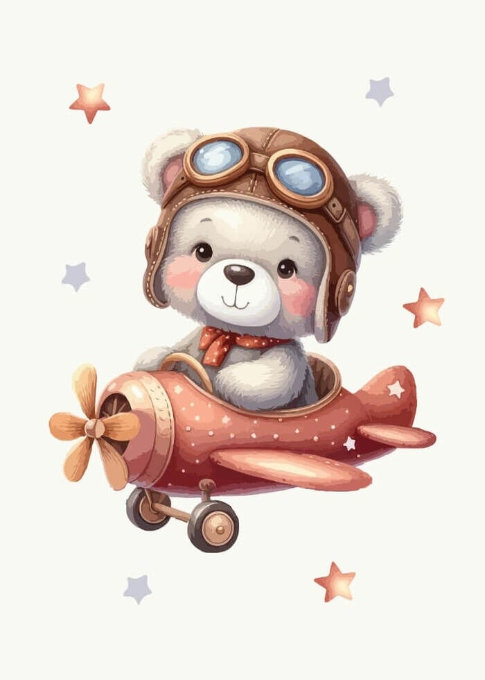 Teddybär der Pilot auf beigem Hintergrund - Poster