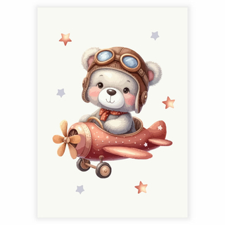 Teddybär der Pilot auf beigem Hintergrund - Poster