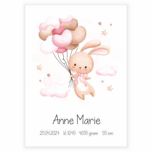 Schwebender Ballon mit Hase mit optionalem Text auf 2-zeiligem Poster