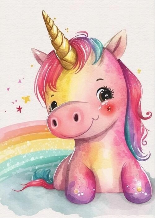 Süßes kleines Einhorn mit Regenbogen - Poster