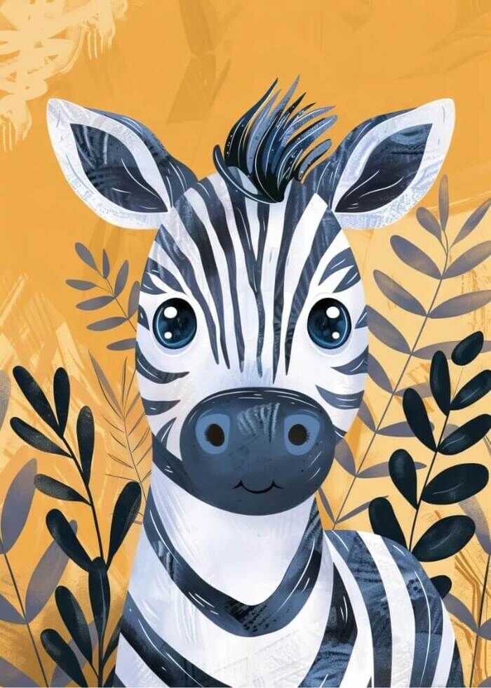 Kinderposter mit Zebra-Illustration und schönem gelben Hintergrund