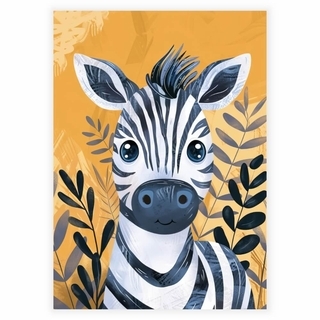 Kinderposter mit Zebra-Illustration und schönem gelben Hintergrund