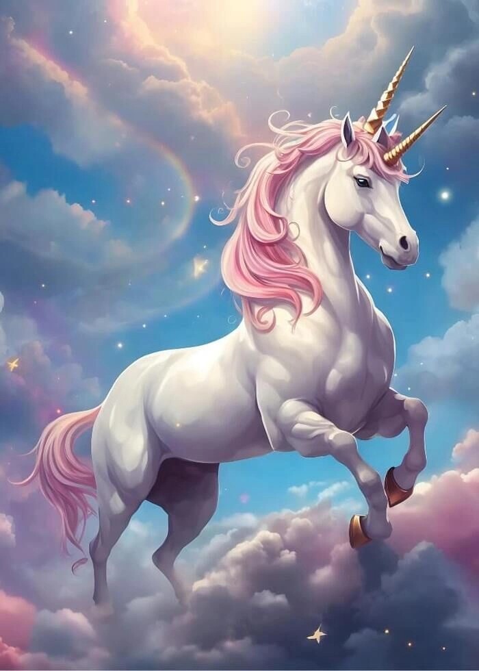 Poster mit einem wunderschönen Einhorn in einem magischen Himmel