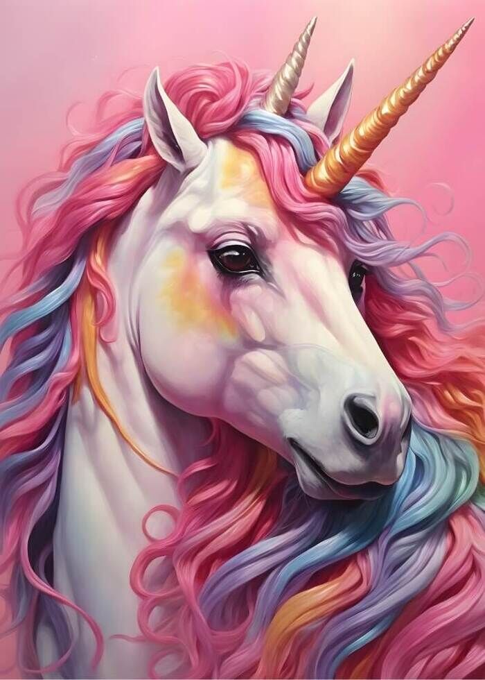 Poster mit einem Einhorn mit einer wunderschönen Regenbogenmähne