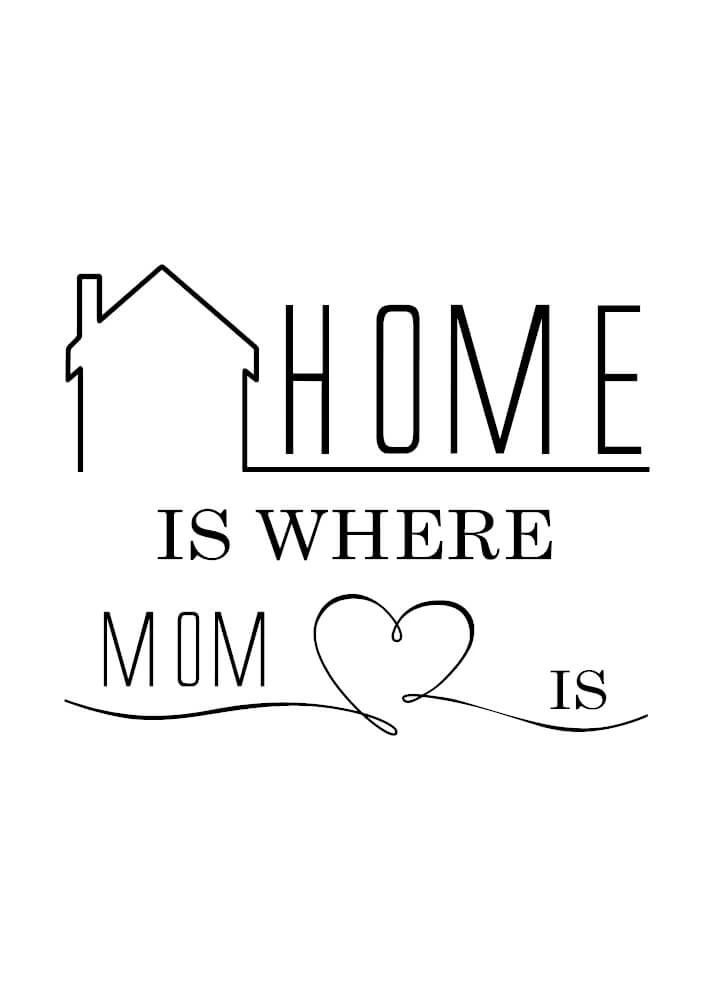 Süßes und schönes Poster für deine Mutter mit dem englischen Text: Home is where mom is.