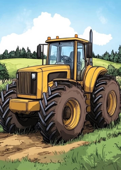 Gelber Traktor auf dem Feld - Poster