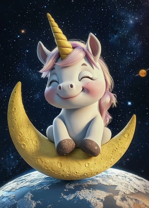 3D-Einhorn auf dem Mond - Poster