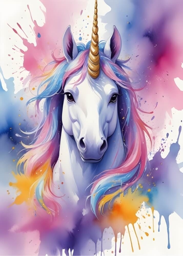 Poster mit einem magischen Einhorn in wilden Farben