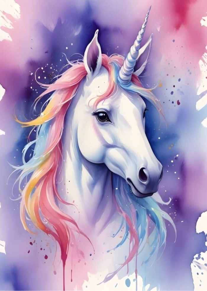 Poster mit einem wunderschönen Einhorn mit tropfendem Hintergrund