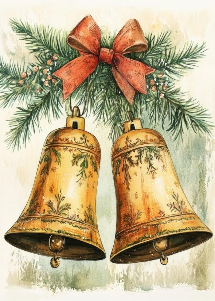 Weihnachtsposter mit den schönsten Weihnachtsglocken in Gold, das für weihnachtliche Atmosphäre sorgt