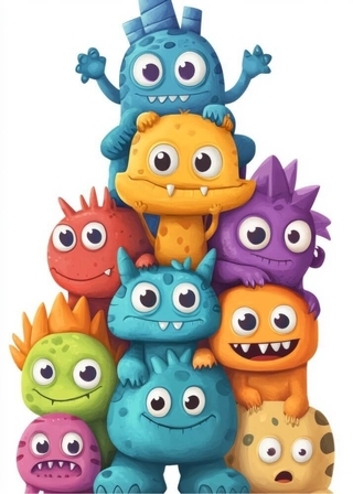 Poster bunte freundliche Monster