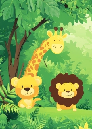 Poster mit süßer Giraffe, Löwe und Tiger