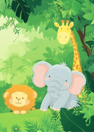 Poster mit süßer Giraffe, Löwe und Elefant