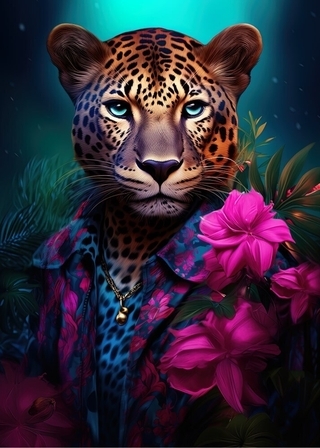 Leopard mit Hemd - Poster 
