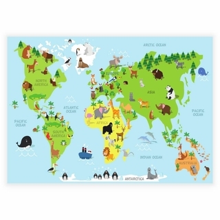 Kinderposter - Weltkarte und Tiere
