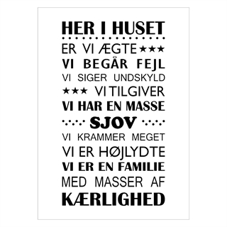 Poster mit Hausregeln und Text mit „Hier leben wir“.