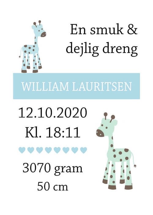 Geburtsposter - Giraffe für Jungen