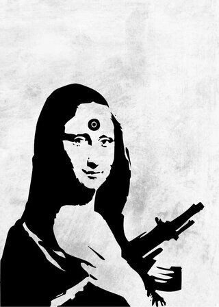 Banksy – Mona Lisa mit einem AK47- Poster