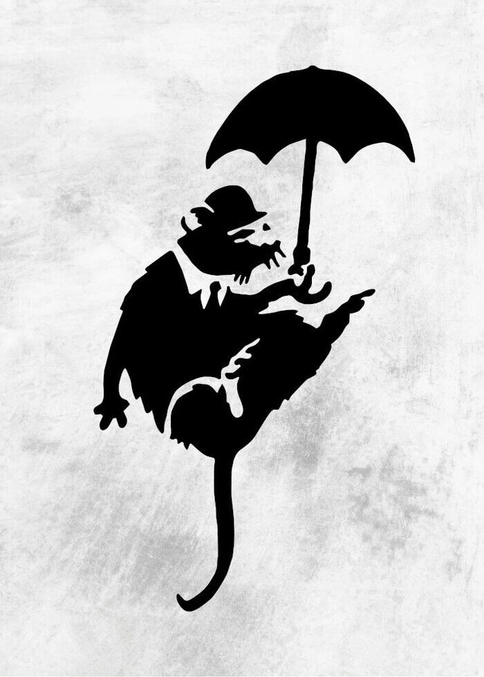 Poster Ratte mit Regenschirm von Banksy