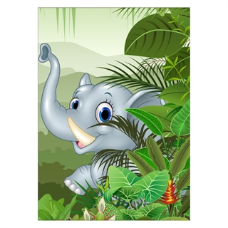 Kinderposter - Süßer Elefant im Dschungel