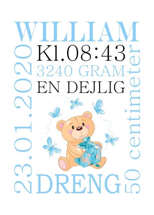 Geburtsposter mit Teddybär für Jungen