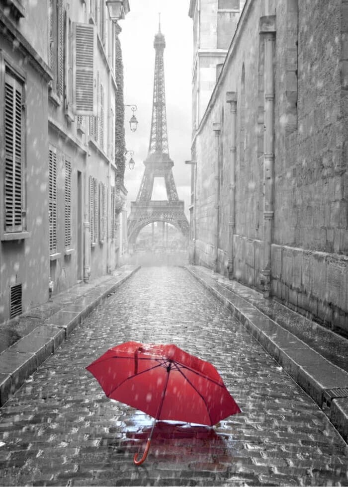 Plakat med Eiffel tower with red umbrella