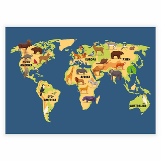 Kinderposter - Weltkarte mit Tieren