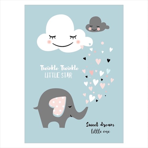 Kinderposter mit Wolke und Elefant in Blau