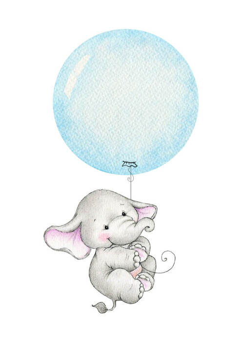 Kinderposter Elefant mit blauem Luftballon