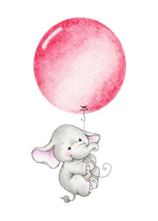 Kinderposter Elefant mit rosa Luftballon