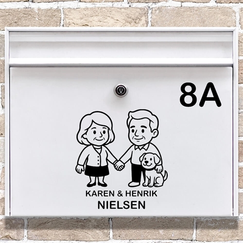 Briefkastenaufkleber mit älterem Ehepaar und Hund