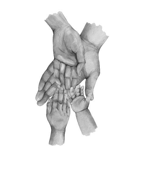 Vater, Mutter & 2 Kinder – kaufen Sie noch heute ein schönes Poster online. Entzückendes Poster mit Abbildung von vier Händen.