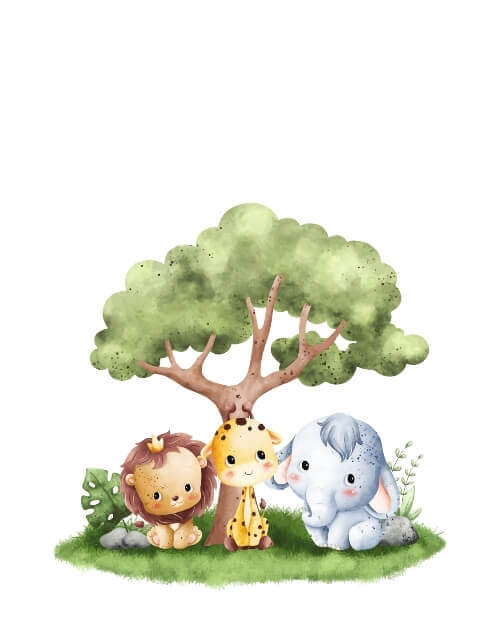 Tierbaby unter Baum mit eigenem optionalem Text auf 2-zeiligem Poster