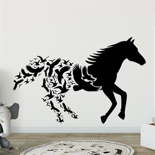 Wandtattoo Pferd mit Vögeln