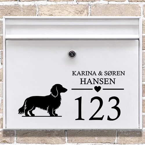 Briefkastenaufkleber mit der Silhouette eines Langhaardackels