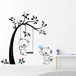 Wandtattoo Baum mit Teddybären hellblau