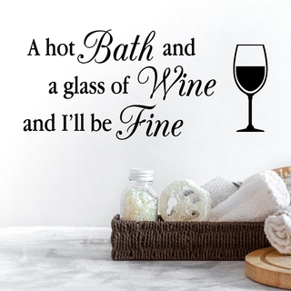 Bad und ein Glas Wein - Wandaufkleber