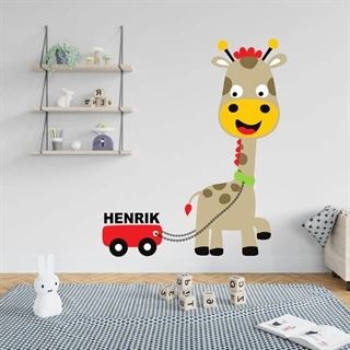 Wandtattoo - Süße Giraffe mit Wagen und eigenem Namen