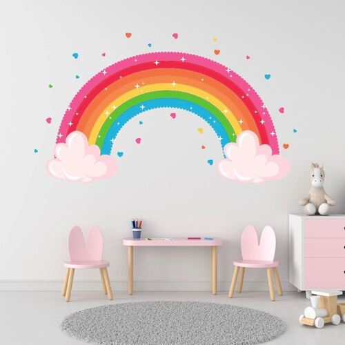 Regenbogen mit Herzen - Wandtattoo