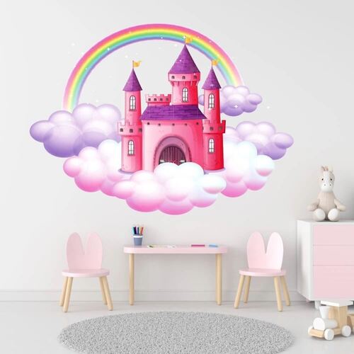 Schloss mit Regenbogen - Wandtattoo