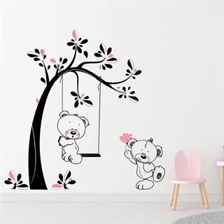 Wandtattoo Baum mit Teddybären rosa
