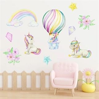 Wandtattoo Einhorn mit Regenbogen und Blumen