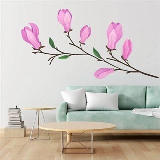 Zweig mit rosa Blumen - Wandtattoo