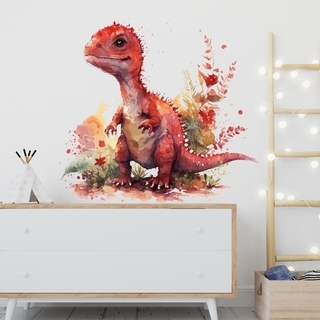 Wandaufkleber Aquarell mit roten Dinosauriern