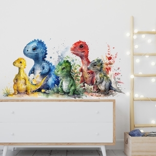 Wandaufkleber Aquarell mit 5 Dinosauriern