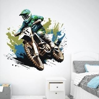 Motocross-Wandtattoo in Blau und Grün