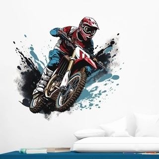 Motocross-Wandtattoo in Blau und Rot