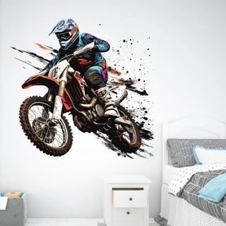 Motocross-Wandtattoo in Orange und Blau