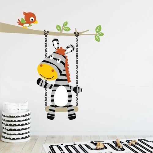 Wandtattoo - Zebra auf einer Schaukel